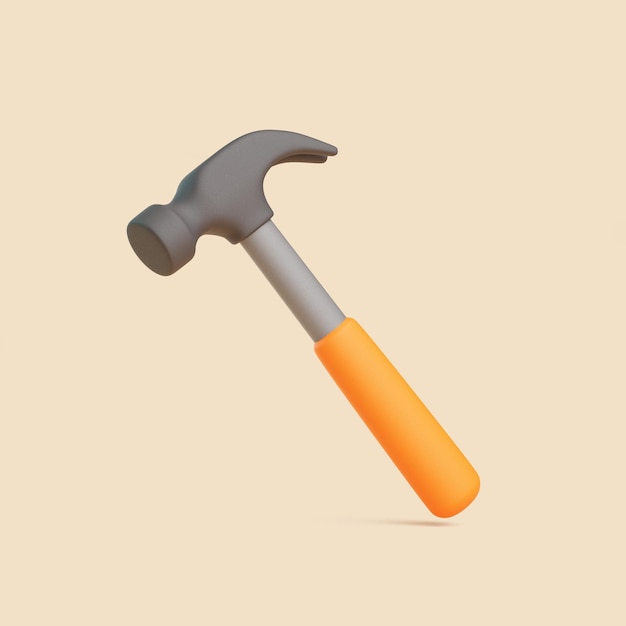 Martelo de desenho animado 3D com alça laranja em fundo bege