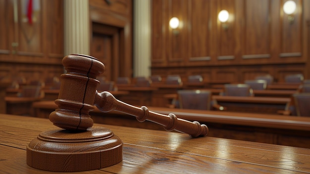 Foto martelo do juiz na sala do tribunal martelo de madeira como símbolo de justiça