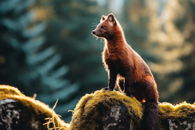 Marten vagando en un bosque denso