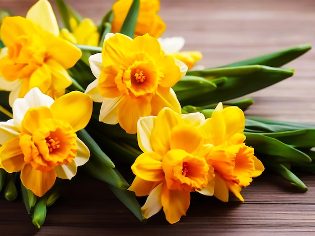 Foto martenitsamartisor en un ramo de narcisos amarillos en un verde