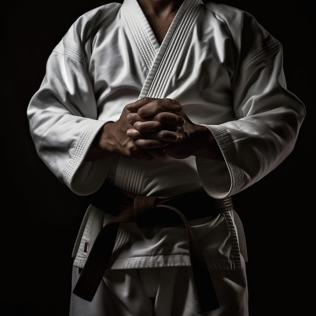 Martial Arts Mastery Black Belt im Judo auf schwarzem Hintergrund Generative KI