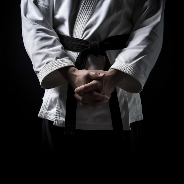 Martial Arts Mastery Black Belt im Judo auf schwarzem Hintergrund Generative KI