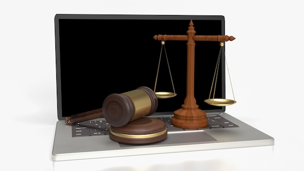 El martillo de madera y la libra para el concepto de ley digital renderización 3D