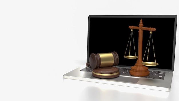 El martillo de madera y la libra para el concepto de ley digital renderización 3D