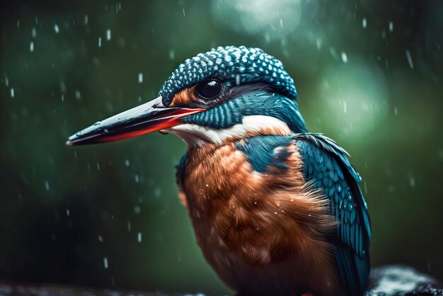 Martín pescador bajo la lluvia Escena de vida silvestre de los trópicos IA generativa