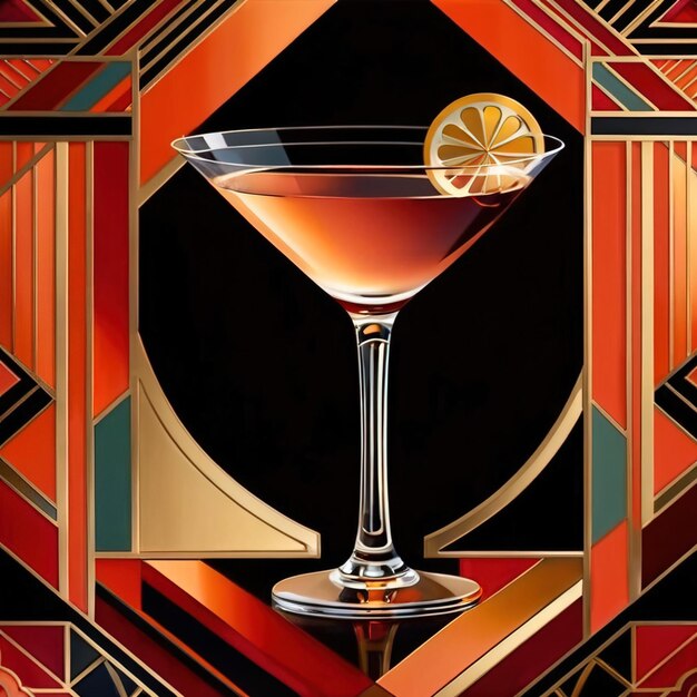 Foto martini cócteles bebidas alcohólicas retro vintage elegante ilustración en estilo art déco