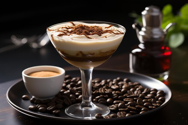 Martini espresso espumoso con guarnición de granos de café