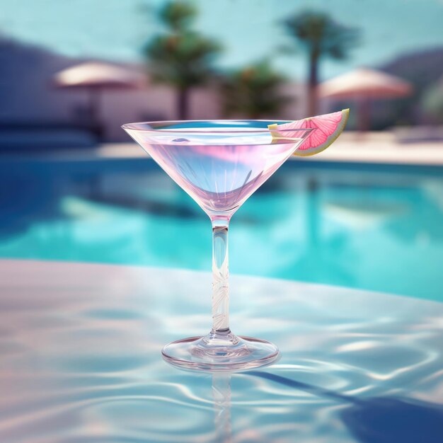 Martini im Glas mit Zitrone und Eis Tropisches Erfrischungsgetränk am Pool Generative KI