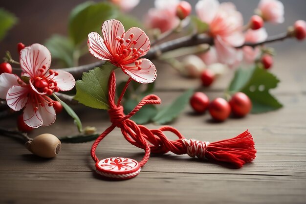 Martisor hilo de hilo rojo y blanco fiesta de bienvenida a la primavera en Moldavia y Rumania