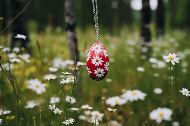 Martisor mit einer mit Gänseblümchen gefüllten Wiese als Hintergrund