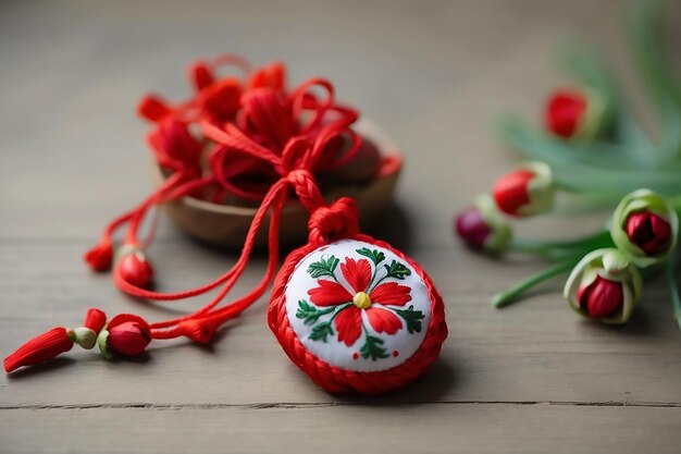 Martisor rot-weißes Garn und Zahnfaden Urlaub mit Martisor rumänischer Frühling