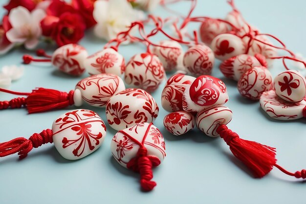 Martisor rot-weißes Garn und Zahnfaden Urlaub mit Martisor rumänischer Frühling