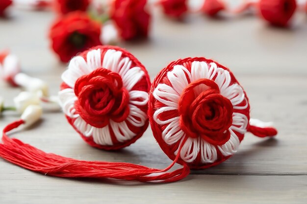 Martisor rot-weißes Garn und Zahnfaden Urlaub mit Martisor rumänischer Frühling