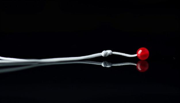 Foto un martisor con una sola pequeña perla roja en una cuerda blanca elegante