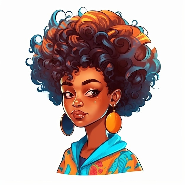 Mary colorido realismo personaje de dibujos animados con cabello afro