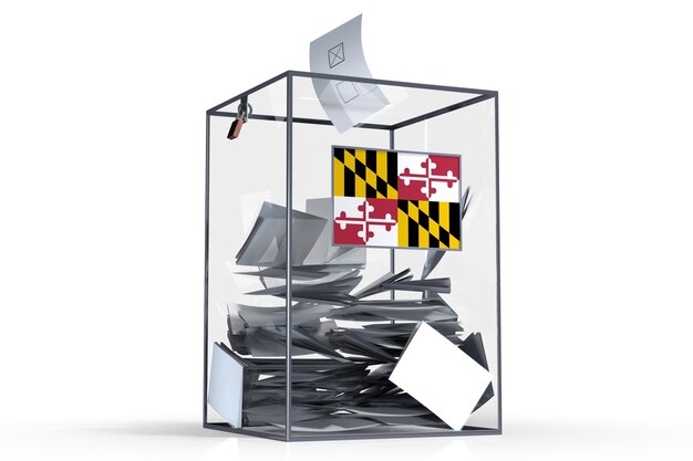 Maryland-Staatsflagge auf der Wahlurne und Stimmen zum Wahlkonzept
