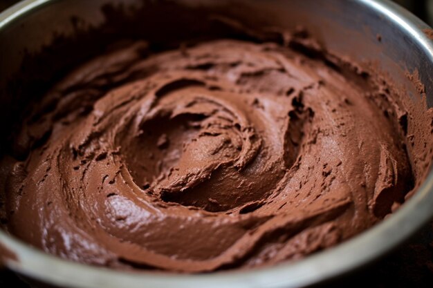 La masa de chocolate para el fondant en la vertical ramekin