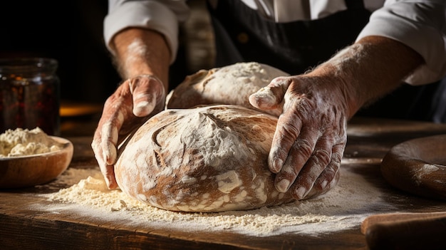 La masa es trabajada por las manos de un panadero