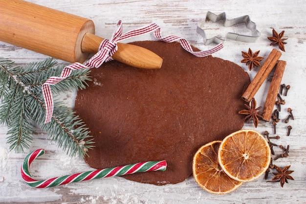 Masa para especias de galletas navideñas e ingrediente para hornear pan de jengibre