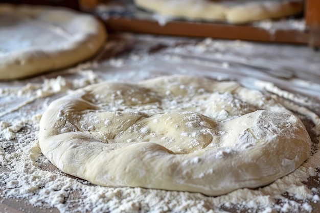 La masa fresca de la pizza está lista para ser hecha una deliciosa pizza