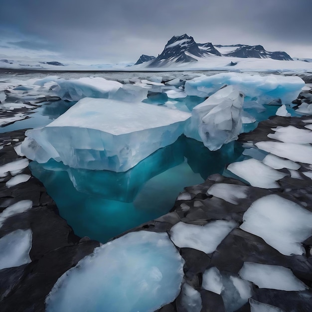 Foto masa de hielo de vatnajokull naturaleza polar grietas de bloques de hielo y cuevas de glaciar transparentes