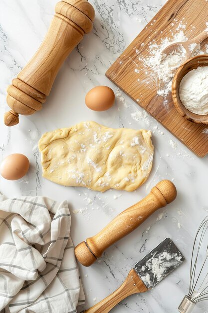 Foto la masa de pastel roja en una mesa de mármol blanco