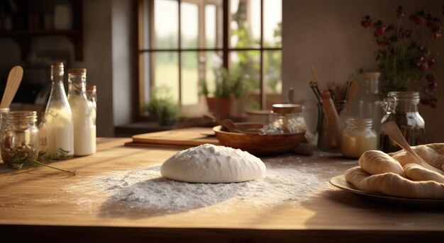 Foto una masa de pizza se está haciendo en una cocina