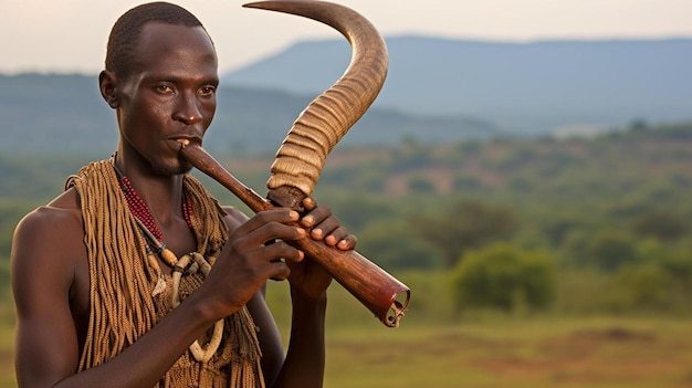 Masai kudu soplando el cuerno