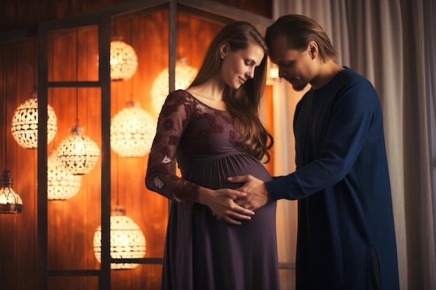 Masaje de mujer embarazada joven de su marido Terapia de maternidad Generar Ai