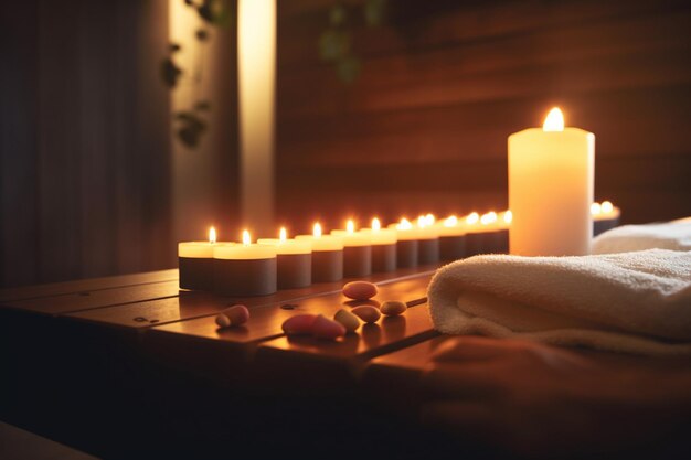 Masaje relajante a la luz de las velas en la sala de relajación del spa