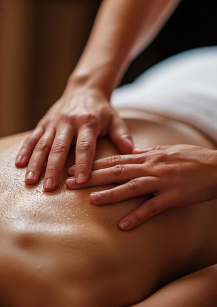 Masaje de spa y tratamiento de espalda para la relajación y la tranquilidad Sesión de kinesioterapia de cerca