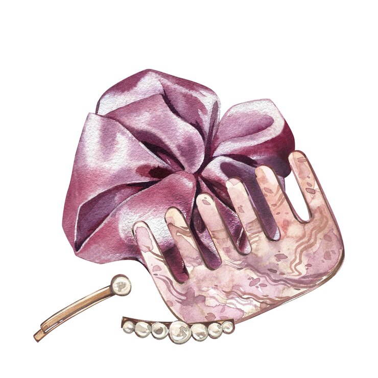 Foto masajeador peine para el cabello gua sha arco horquilla aislado sobre fondo blanco acuarela dibujar a mano ilustración arte para el diseño