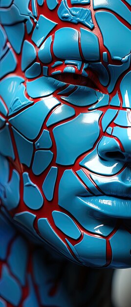 una máscara azul con marcas rojas y blancas en ella