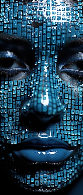 Foto una máscara azul con una pintura azul en la cara que dice