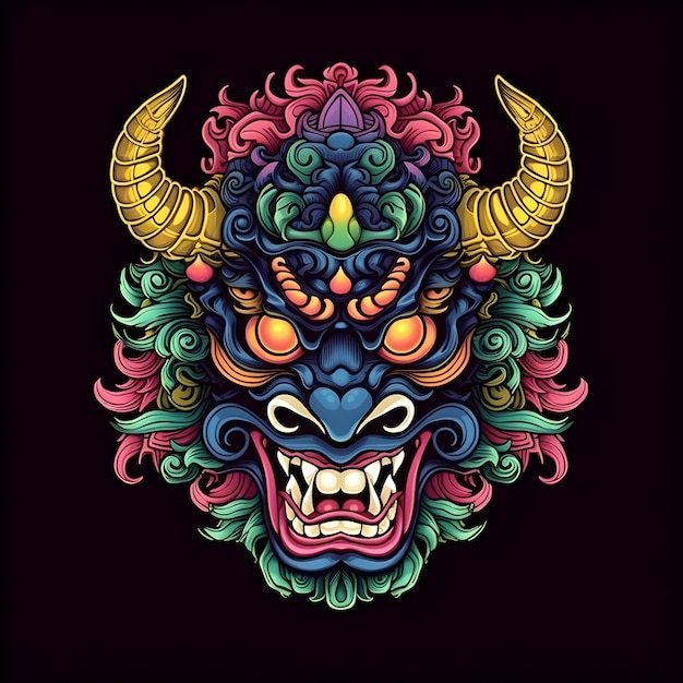 máscara de barong balinesa máscara de danza del león chino ilustración de máscara japonesa