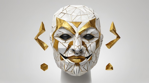 Máscara blanca con triángulos dorados