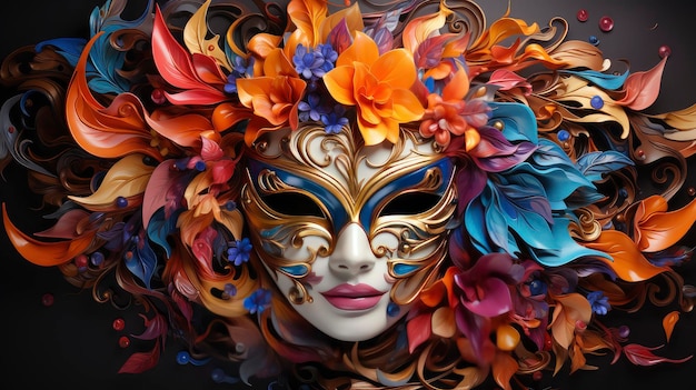 Máscara de carnaval adornada con elaborados patrones florales