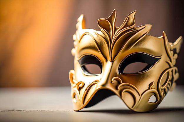 Máscara de carnaval dorada La máscara es un accesorio que se usa para cubrir la cara. Se usa para el arte religioso recreativo.