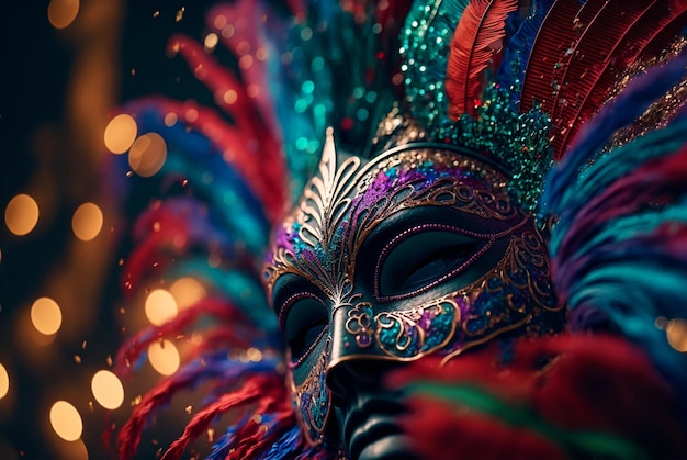 máscara de carnaval con fondo bokeh