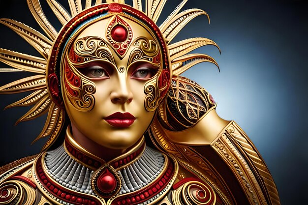 Máscara de carnaval de lujo realista con plumas de colores