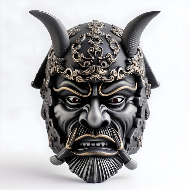 Una máscara con cuernos y una boca que dice yakuza.