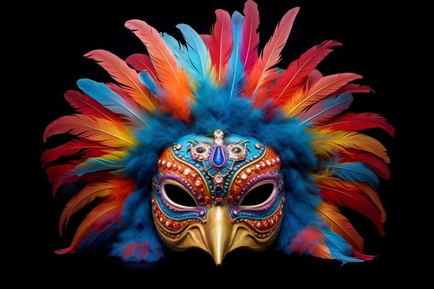 Máscara de carnaval adornada com plumagem colorida AI