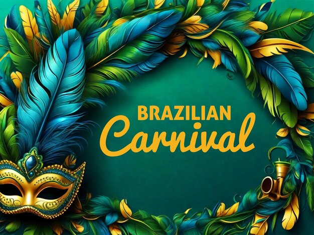 Foto máscara de carnaval com penas em fundo verde belo conceito de design para cartão de saudação