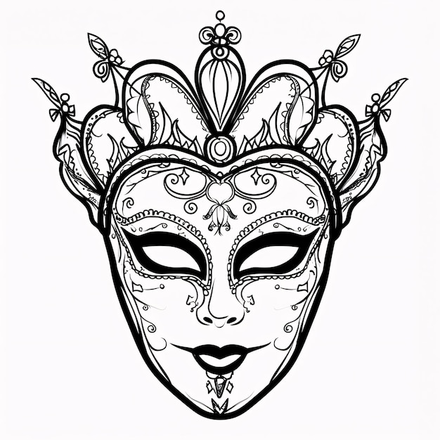 Foto máscara de carnaval preta e branca com decorações fundo isolado branco folha de coloração roupas de carnaval máscaras e decorações
