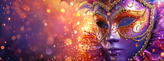 Máscara de carnaval veneziana em fundo escuro Conceito de festa de carnaval Fonte festiva