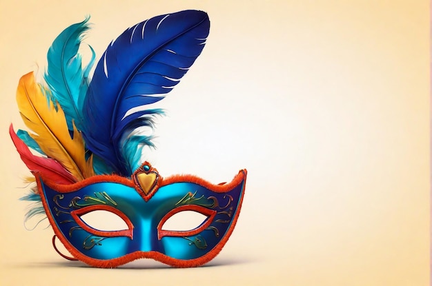 Máscara de carnaval violeta brilhante com penas realistas