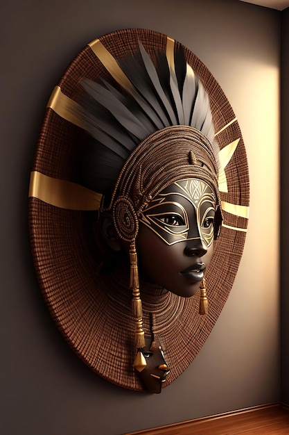 Máscara de mulher africana em 3D na parede