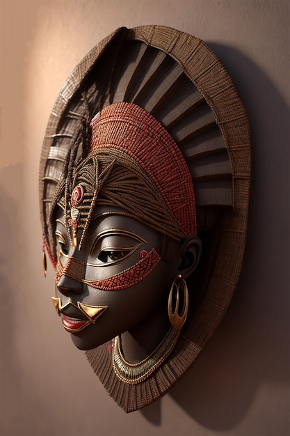 Máscara de mulher africana em 3D na parede