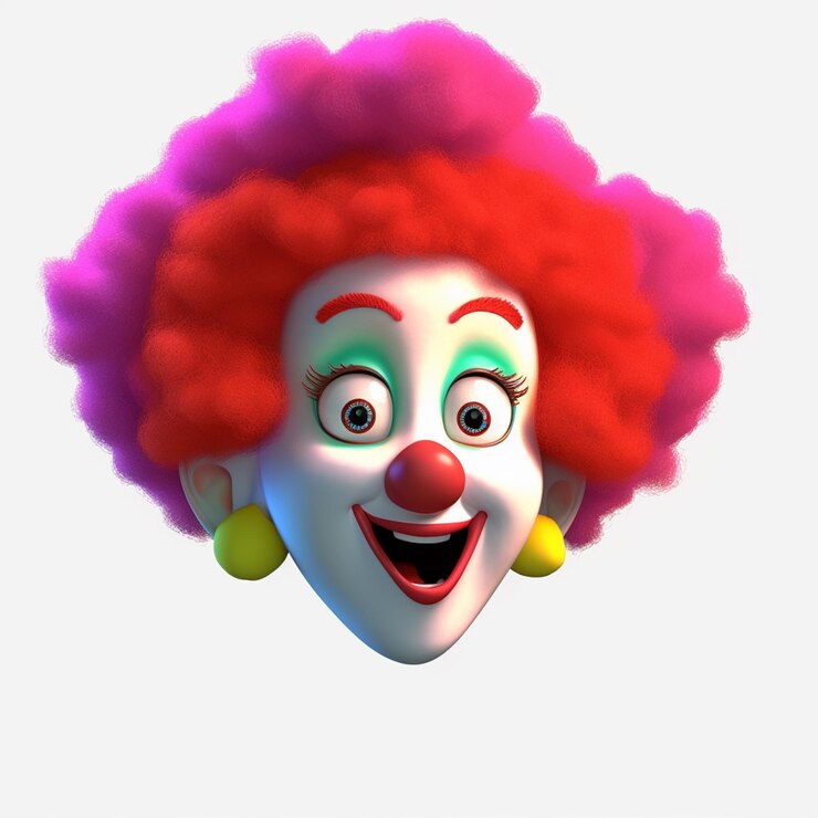 Foto máscara de palhaço com cabelo vermelho e brincos amarelos em fundo branco