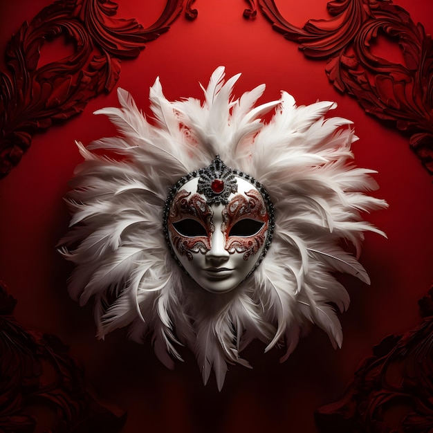 Máscara facial completa de penas elegantes de carnaval veneziano ou Mardi Gras de fundo